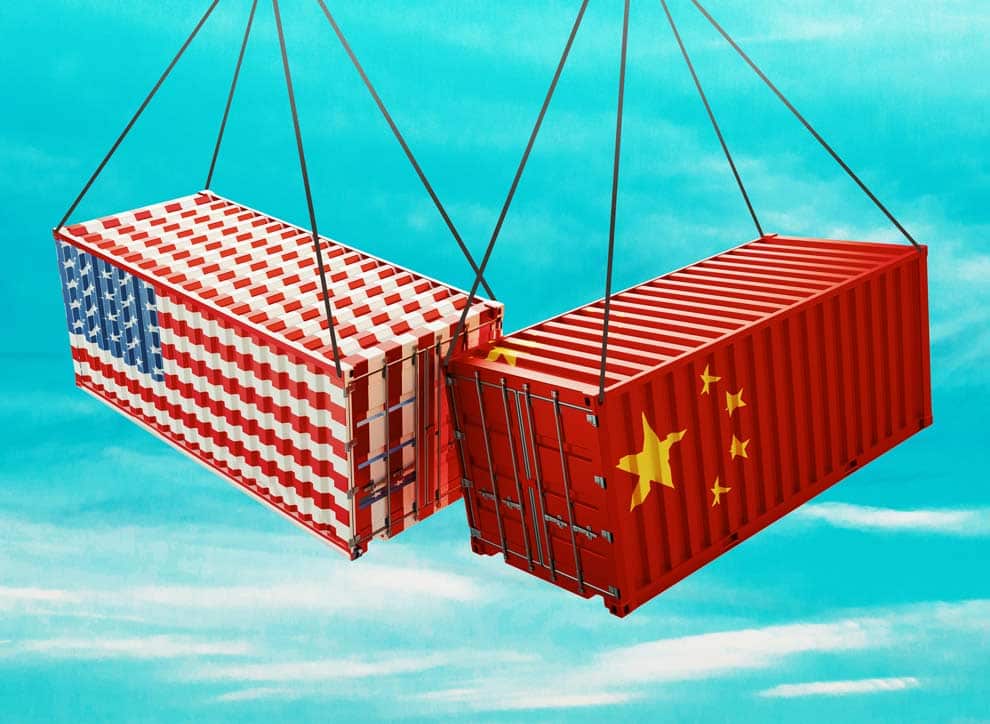 Usa and China containers, import export concept, 3d rendering